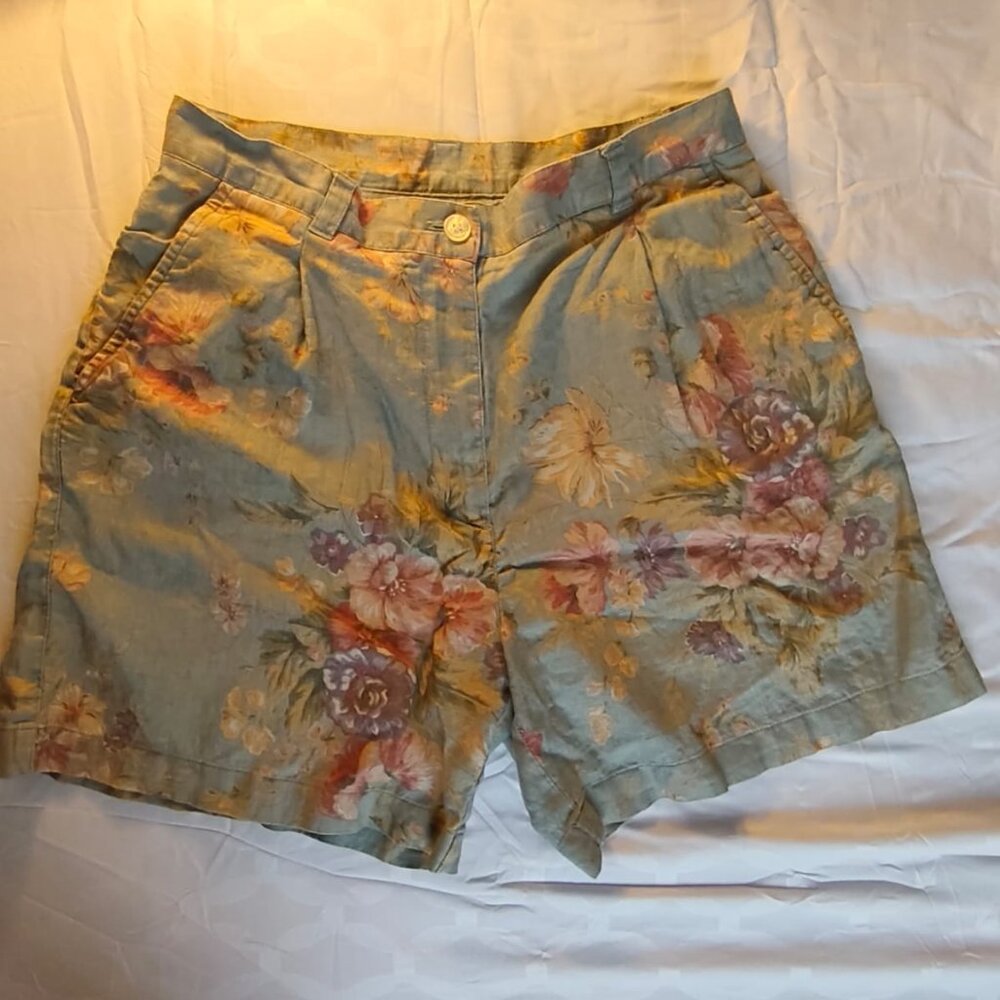 Lauren Ralph Lauren Petite Floral Shorts Size 8P Blue Vintage Style